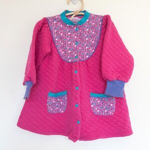 Vintage Gymboree 90s Quilted Jacket Pink Floral Snap Front Kids Girls Sz M 3-4